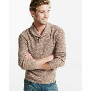 Express Marled Cotton Zip Shawl Collar Sweater